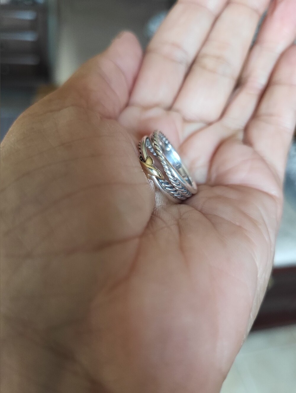 David Yurman Two-Tone X Crossover Band Ring Yellow Gold & Sterling Silver. #225k - Picture 6 of 12